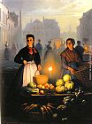 Petrus Van Schendel Famous Paintings - A Market Stall by Moonlight